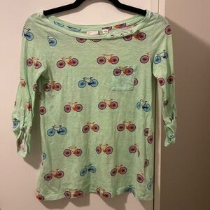 Anthropologie fun bicycle print 3/4 length sleeve top